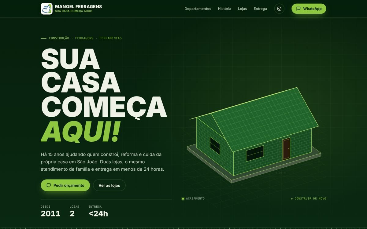 Site da Manoel Ferragens no computador