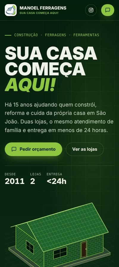 Site da Manoel Ferragens no celular